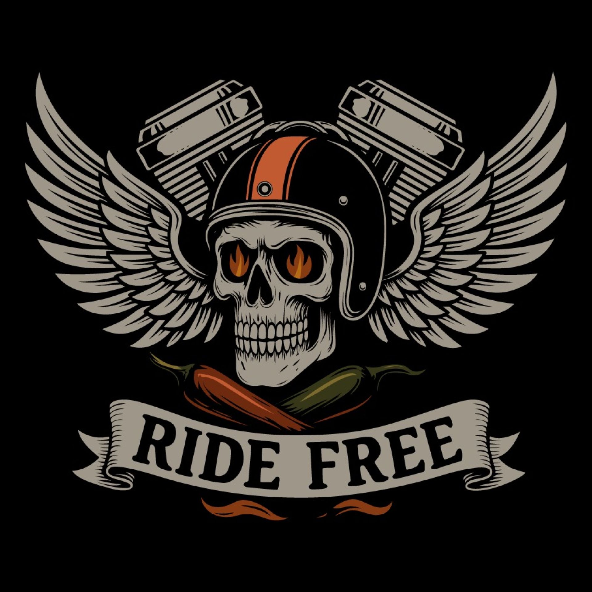 CGN Bikeware Biker Shirt Unisex Schwarz Wings mit Skull